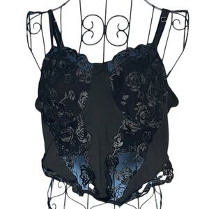 SHEIN Curve Black Floral Lace Mesh Corset Cami Top Plus Size 0XL Rose Embroidery